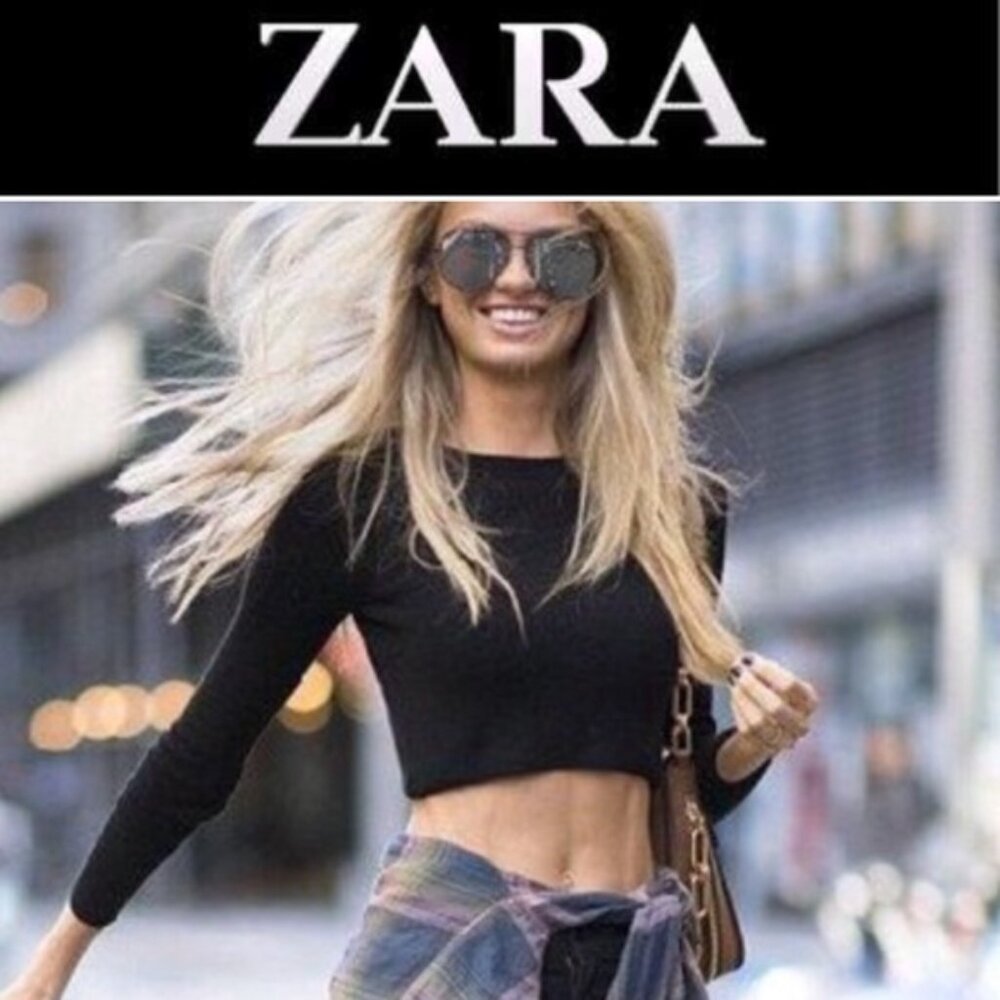 New Zara Cropped Structured Black Striped Long Sleeve Top